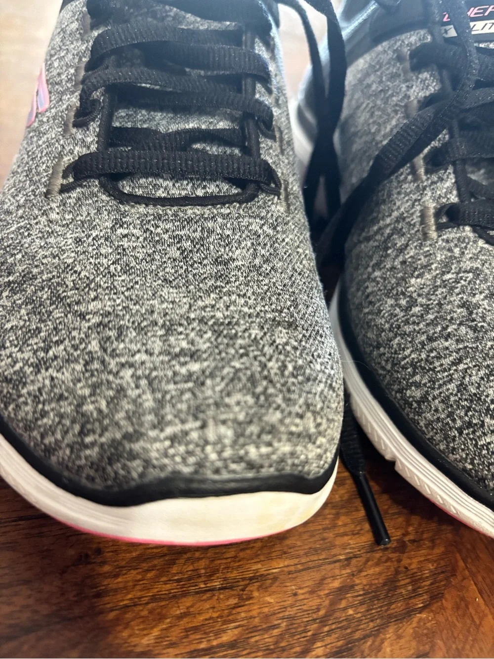 Skechers Grey & Black Athletic Sneakers with Pink Logo